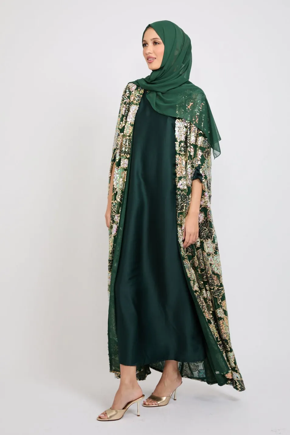 Luxury Sequin Cape - Forest Green - LIMITED EDITION