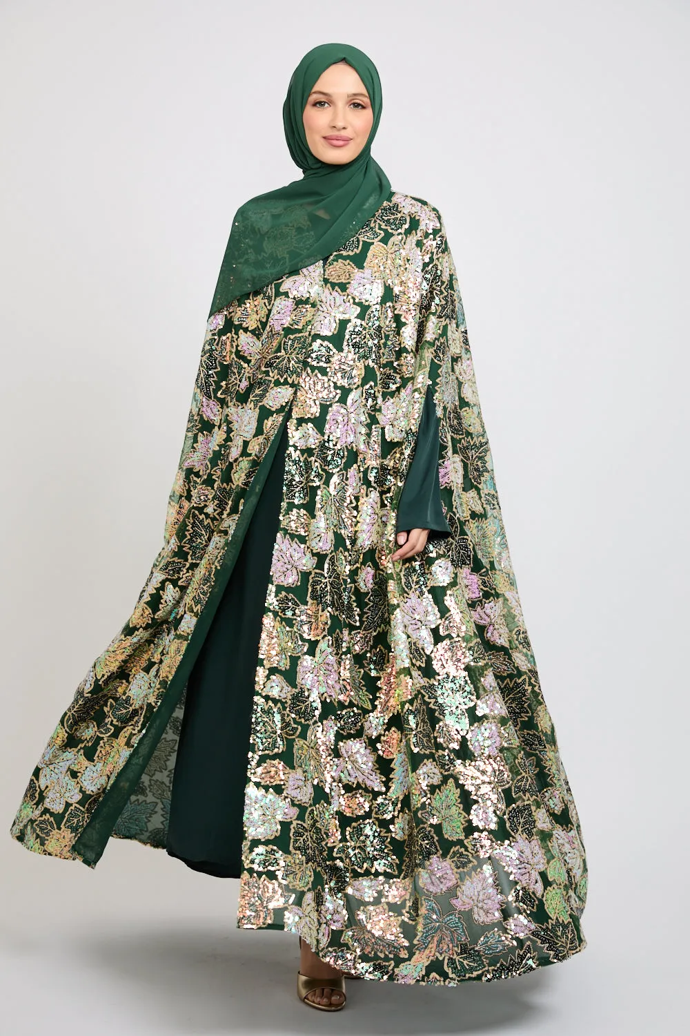 Luxury Sequin Cape - Forest Green - LIMITED EDITION