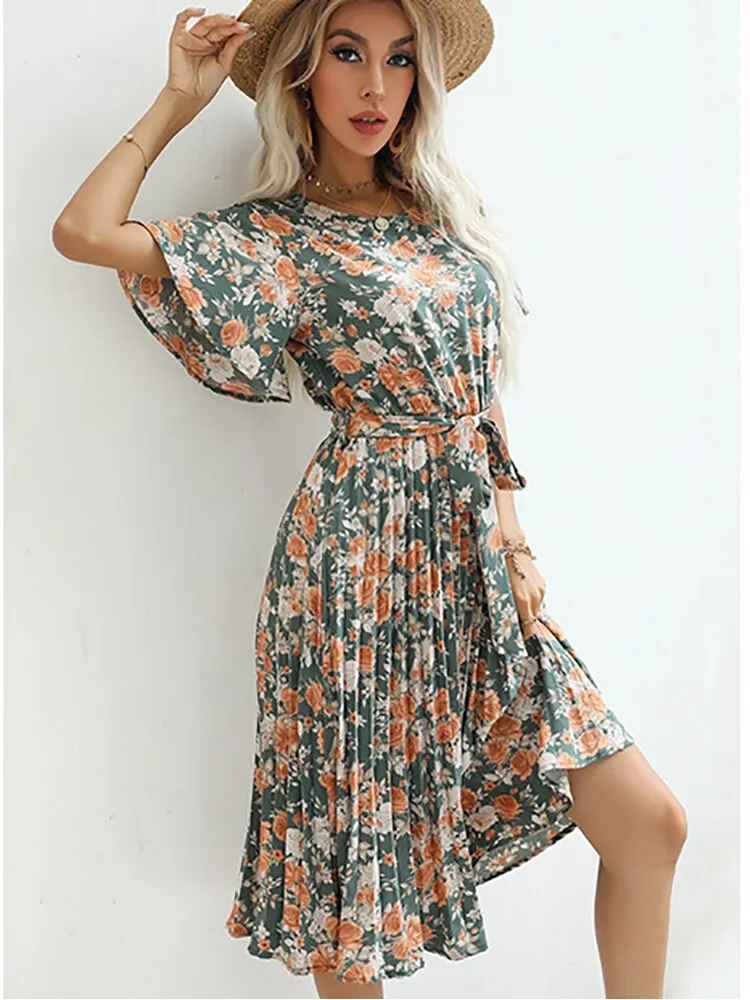 Margaret Floral Ruffle Sleeve Midi Dress
