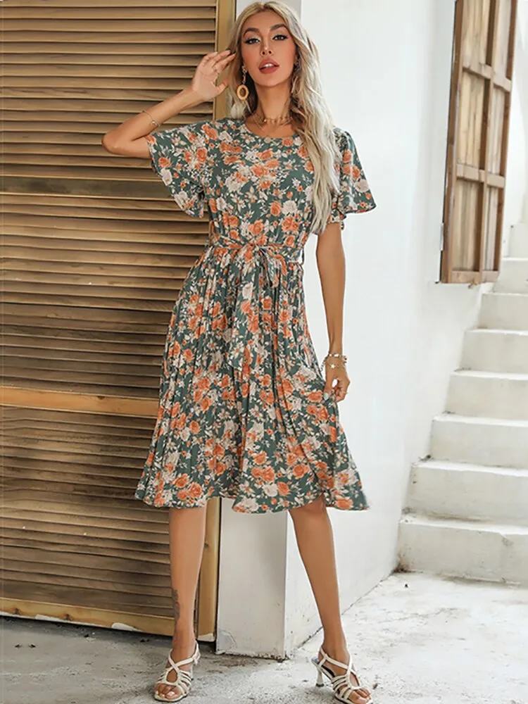 Margaret Floral Ruffle Sleeve Midi Dress