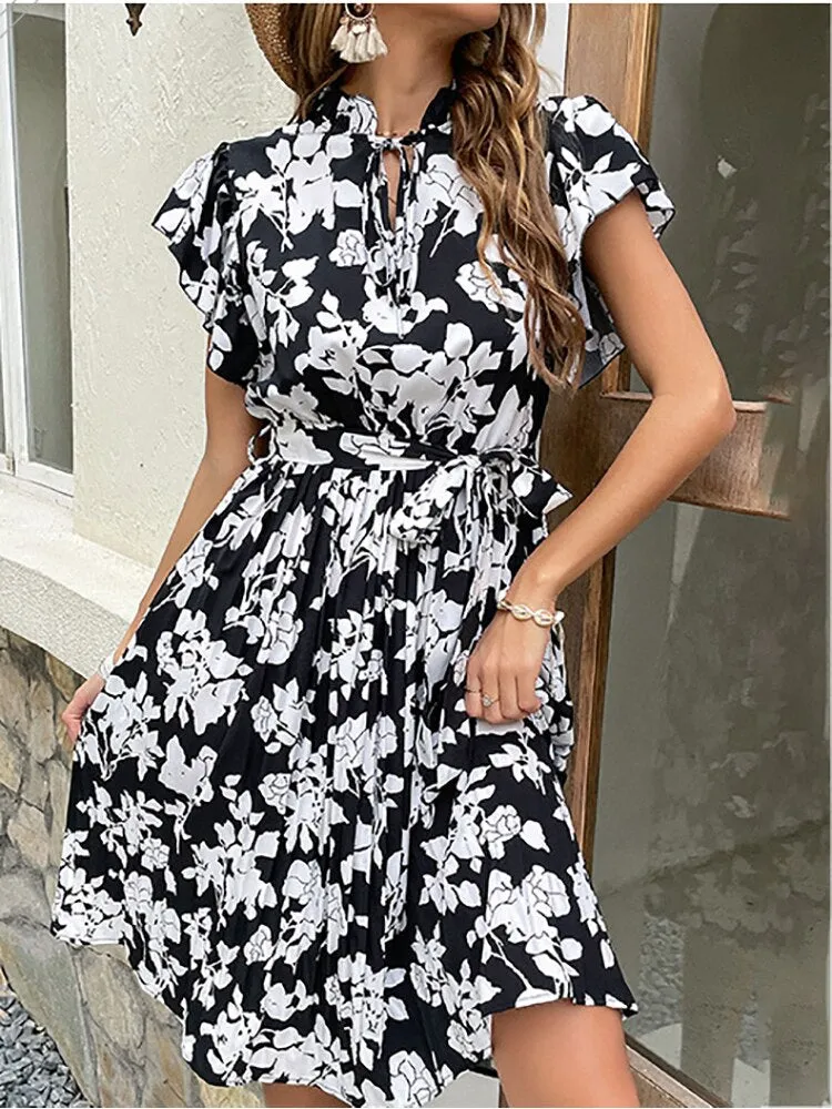 Marilyn Vintage Floral Print Pleated Midi Dress