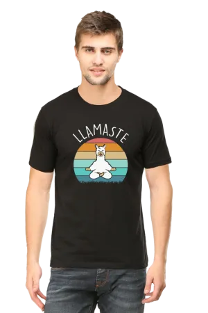 Men Half Sleeves Classic T-Shirt - Lama Yoga Pose Meditation