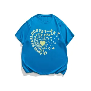 Men T-Shirt Summer Letter Heart Printing round Neck T-shirt