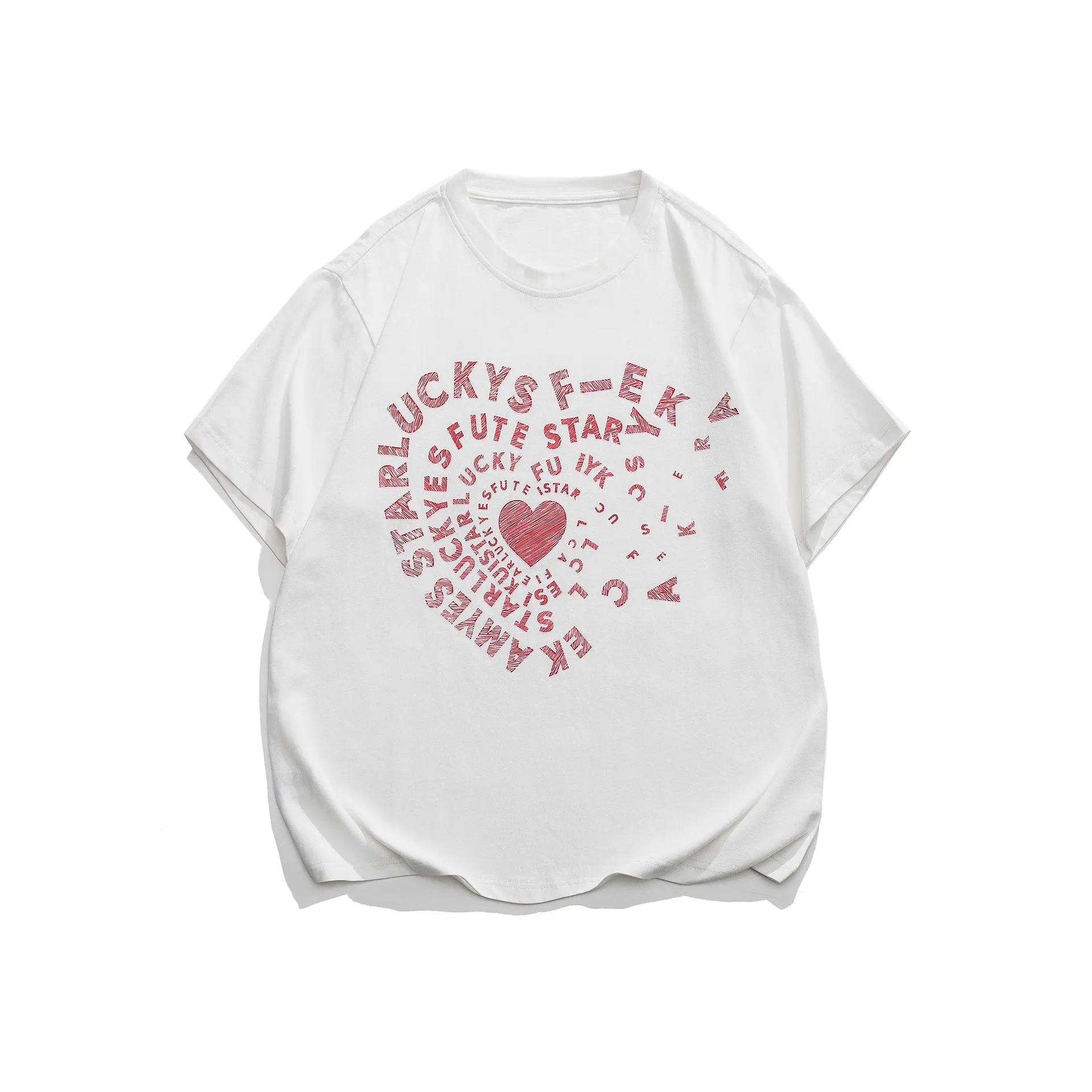 Men T-Shirt Summer Letter Heart Printing round Neck T-shirt