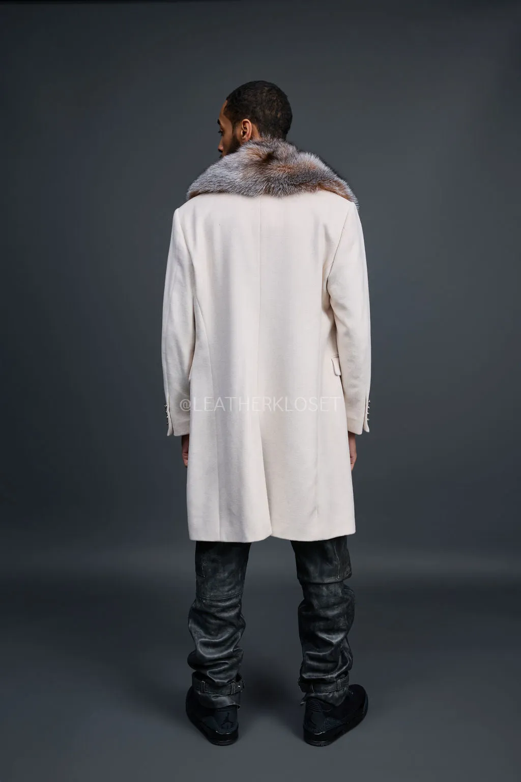 Men's Cashmere Trench Coat With Fox Collar [Crystal]