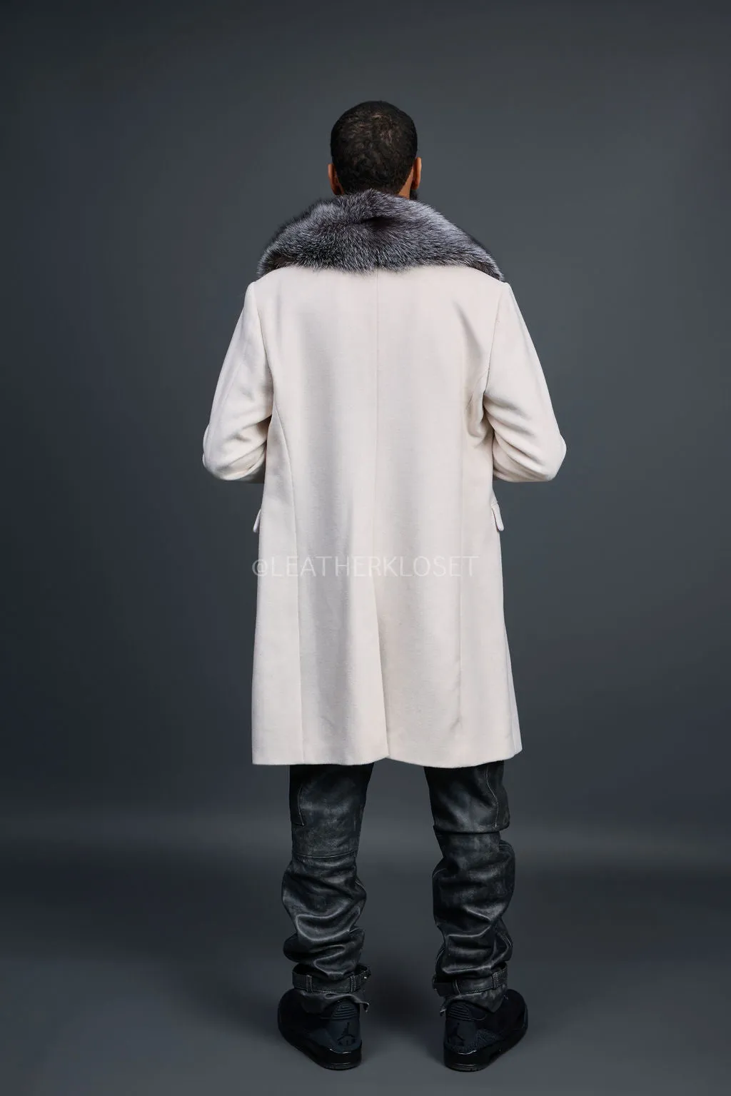 Men's Cashmere Trench Coat With Fox Collar [Silver]