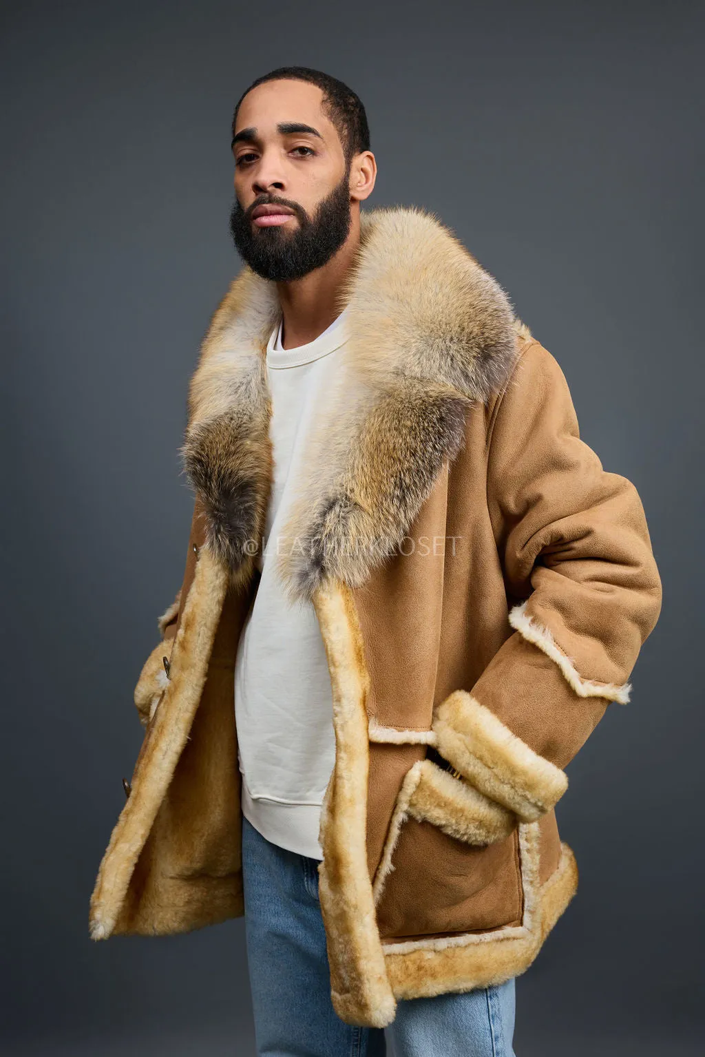 Men's Marlboro Shearling With Oversized Fox Collar [Tan]
