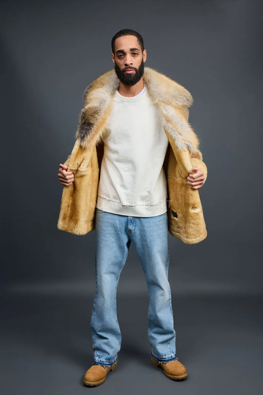 Men's Marlboro Shearling With Oversized Fox Collar [Tan]