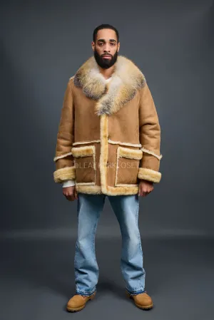 Men's Marlboro Shearling With Oversized Fox Collar [Tan]