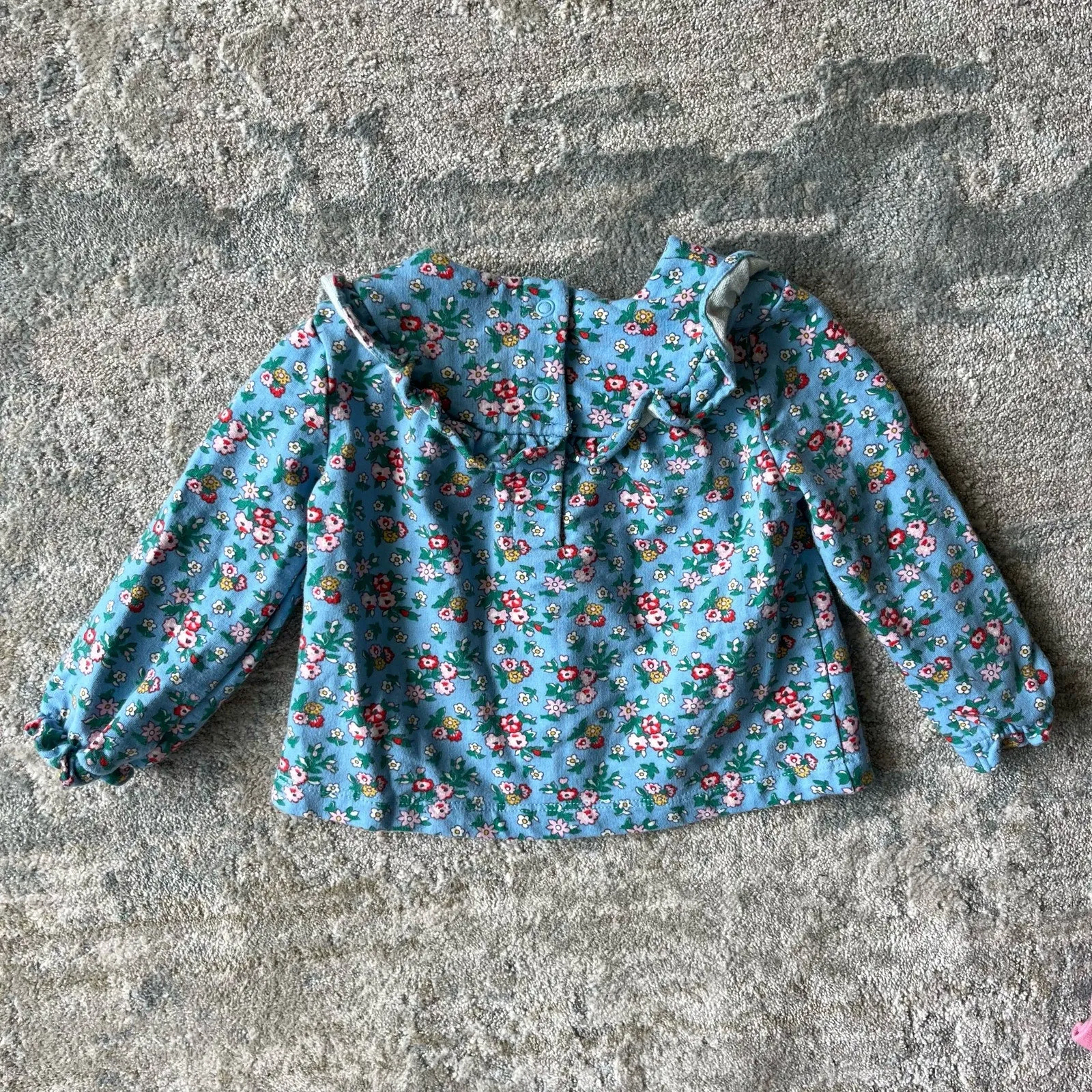 Mini Boden Cosy Ruffle Playset Dusty Blue Flower Bouquet 6-9 Months