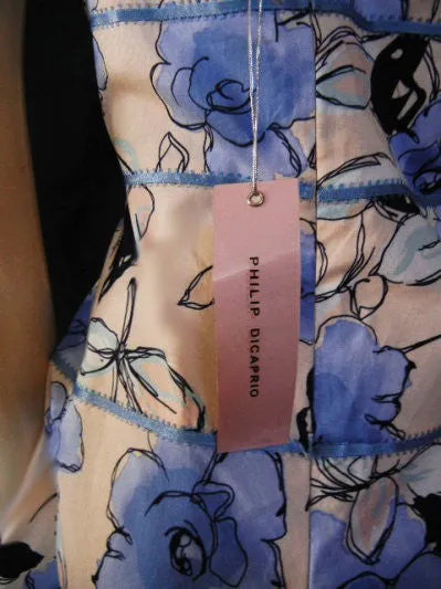 NEW WITH TAG - LOVELY PHILLIP DICAPRIO COTTON & LYCRA PERIWINKLE & PEACH FLORAL DRESS