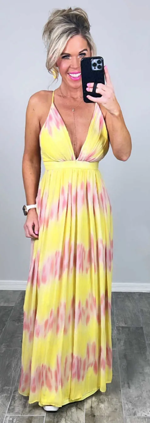 Oceans Of Love Ombre Maxi Dress - Lemon