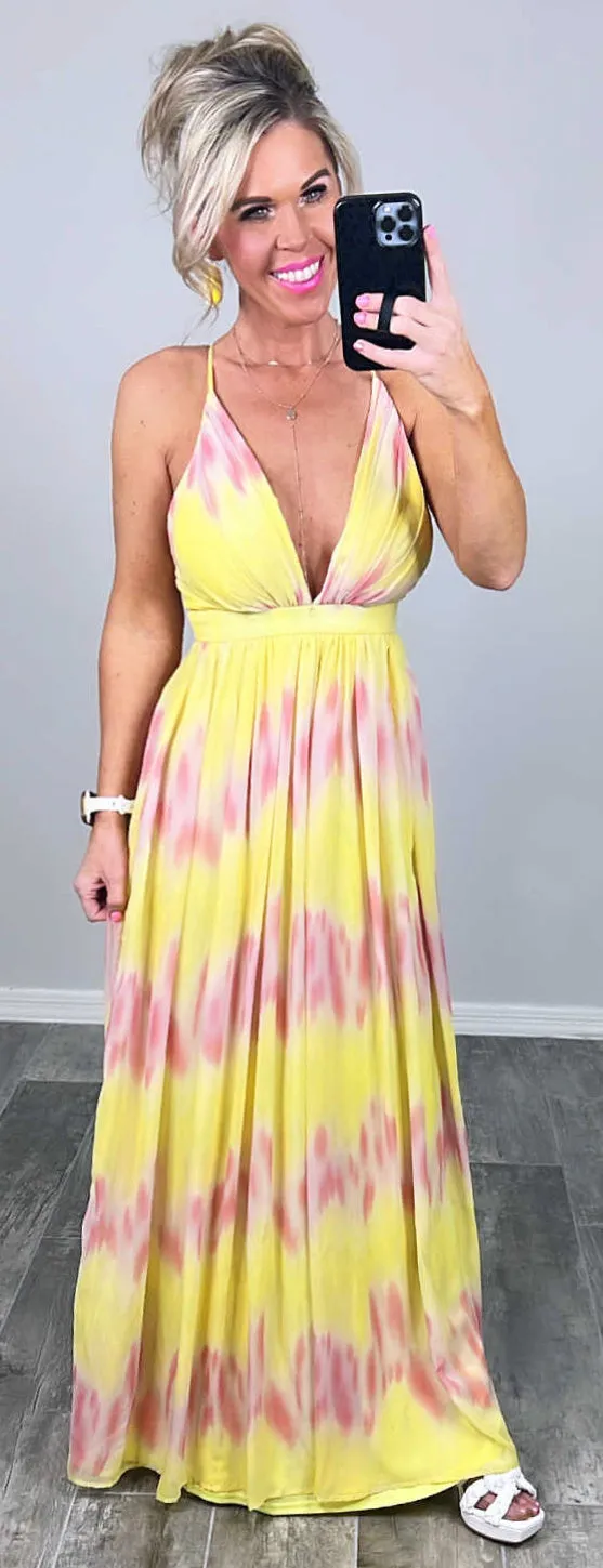 Oceans Of Love Ombre Maxi Dress - Lemon