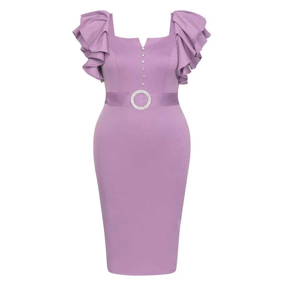Olivia Square Collar Ruffle Midi Dress