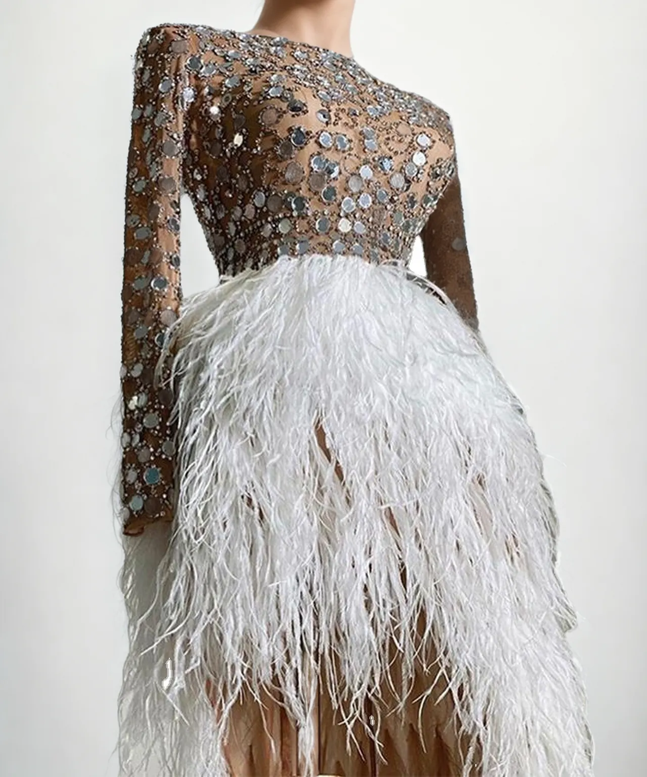 Opulent Elegance: Gold Round Neck Cocktail Dress with Slit