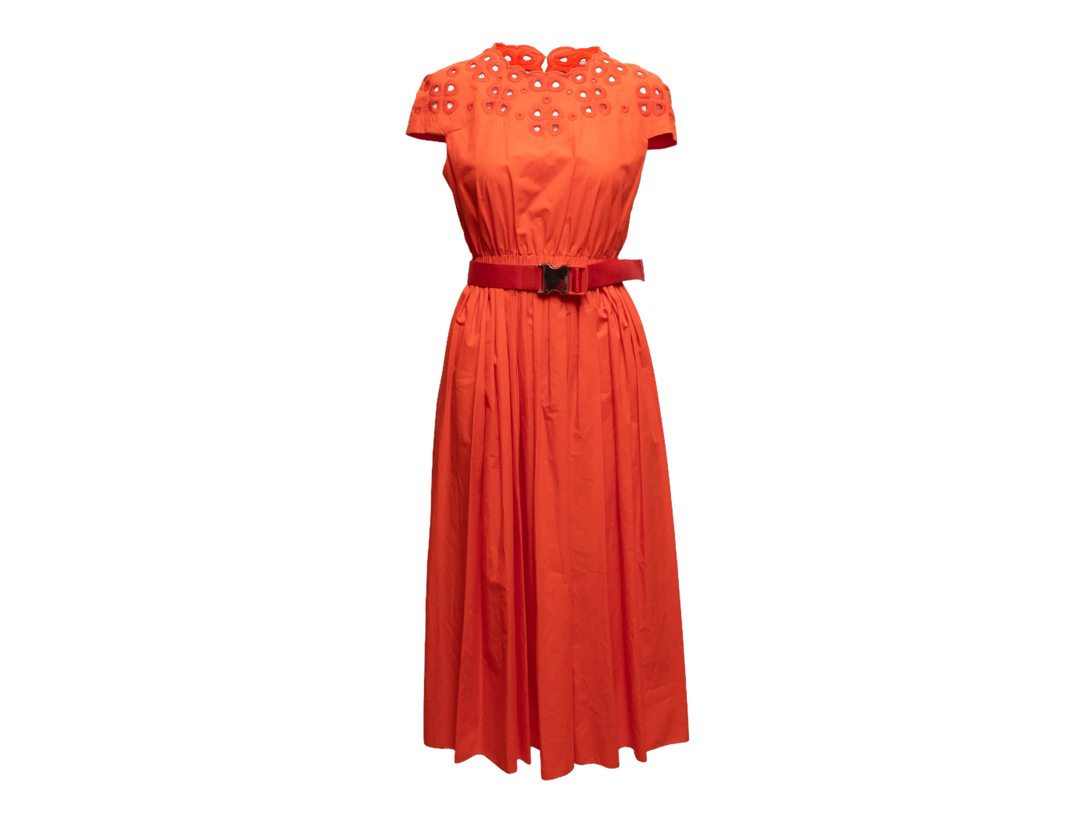 Orange Fendi Eyelet-Accented Short Sleeve Dress Size IT 42