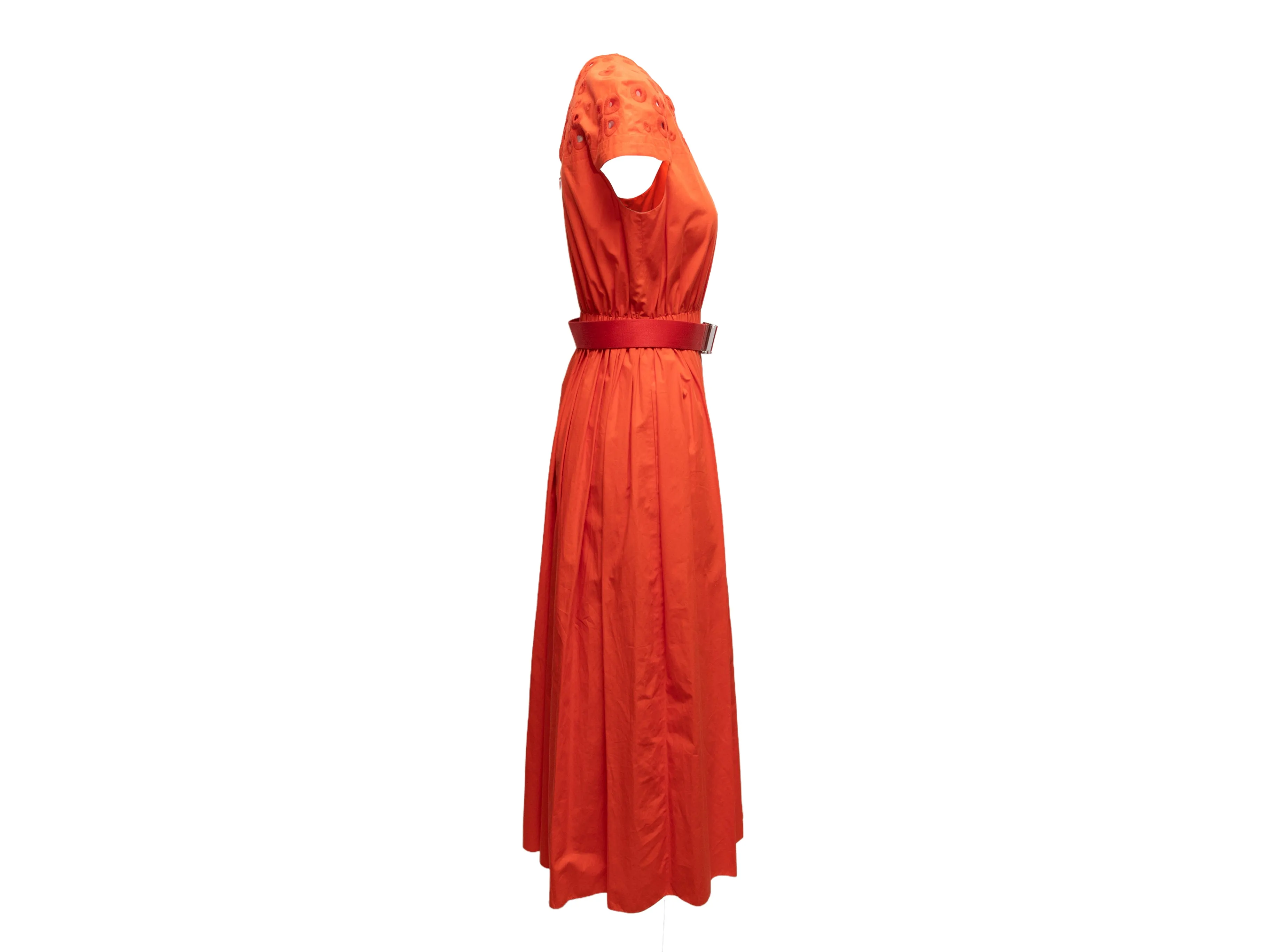 Orange Fendi Eyelet-Accented Short Sleeve Dress Size IT 42