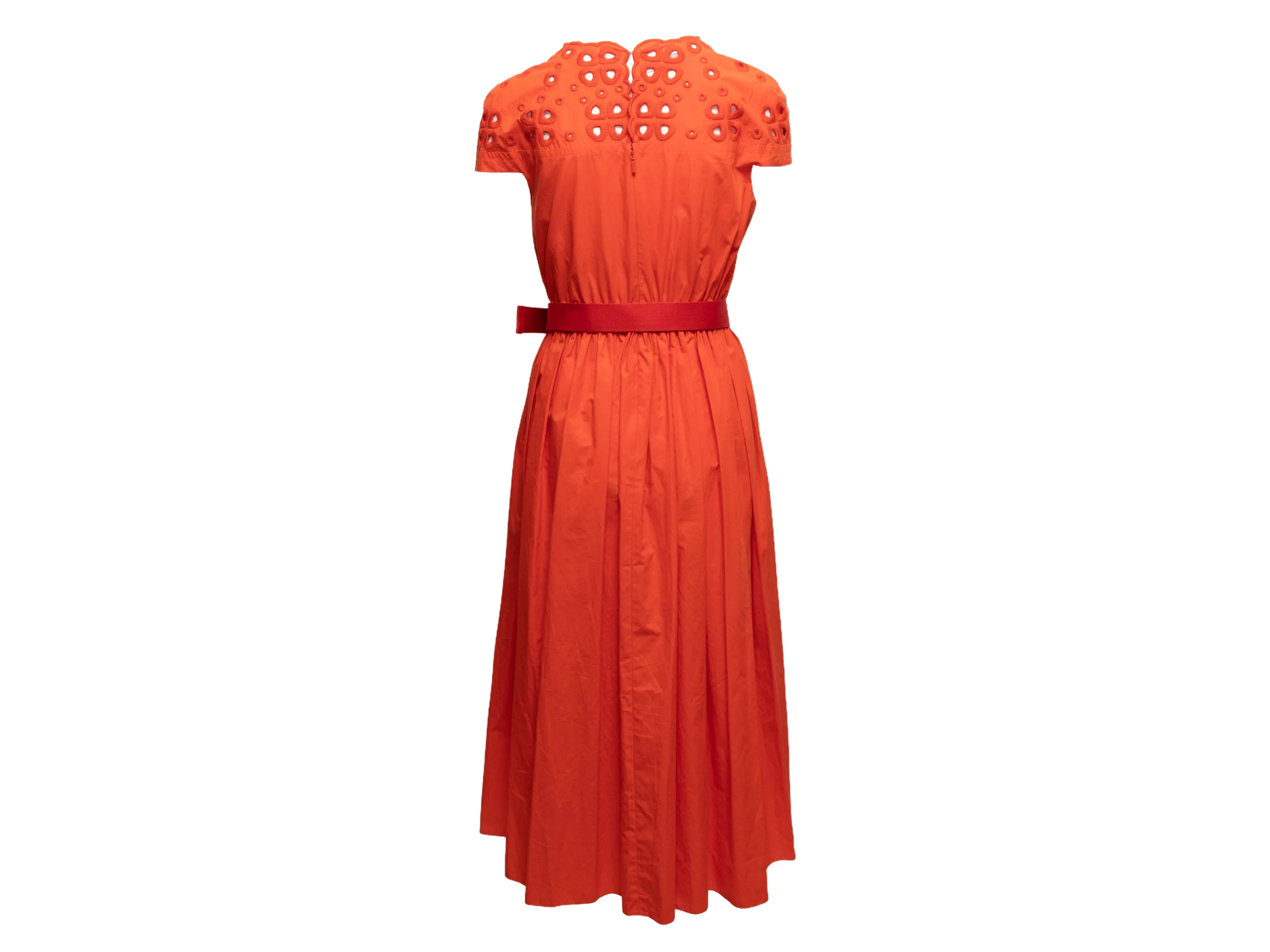 Orange Fendi Eyelet-Accented Short Sleeve Dress Size IT 42