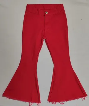 P0083 red elastic button bell bottom denim pants RTS 20230110 preorder