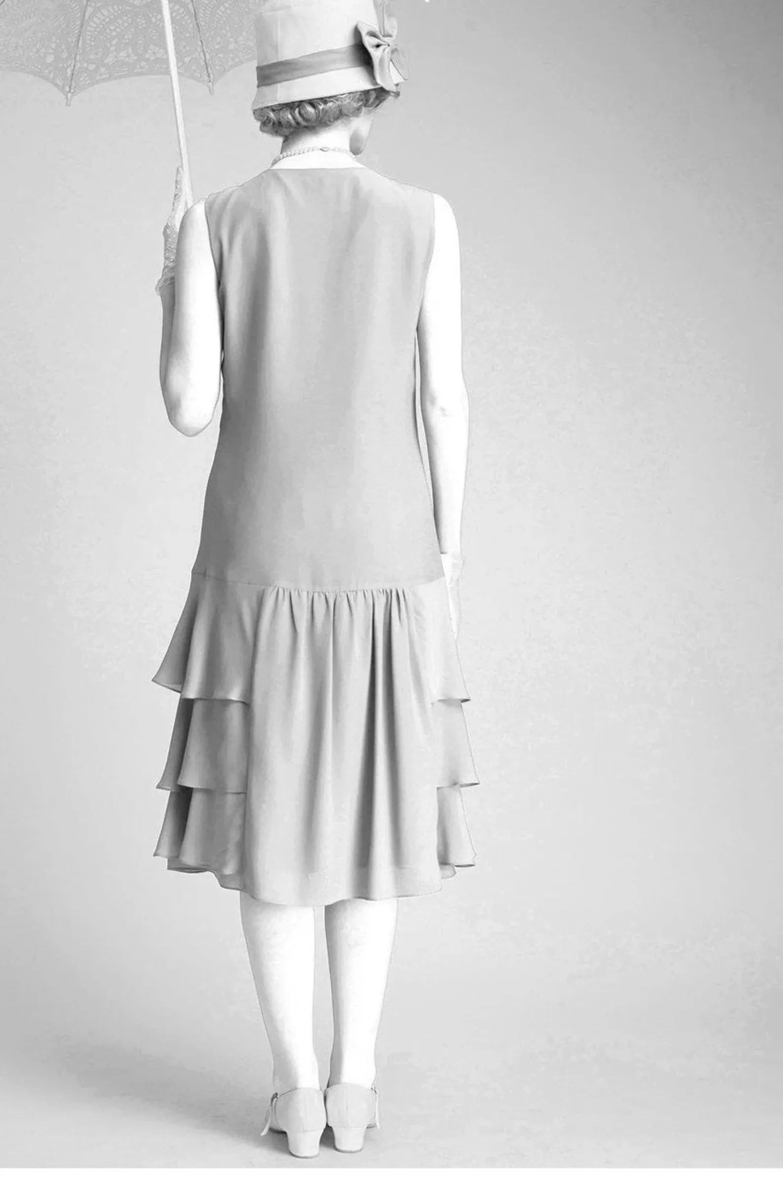 Peach 1920s chiffon dress with tiered skirt