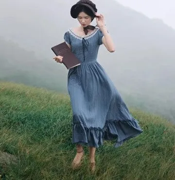 Period Drama Inspired Vintage Blue Prairie Dress