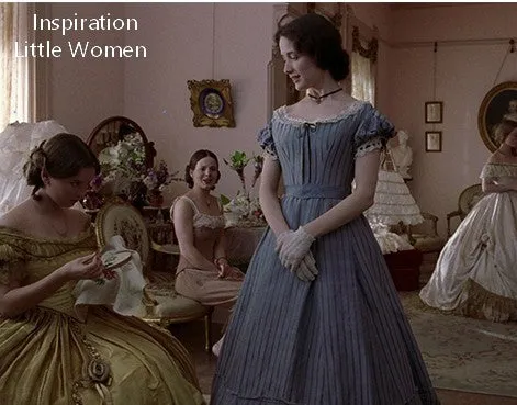 Period Drama Inspired Vintage Blue Prairie Dress