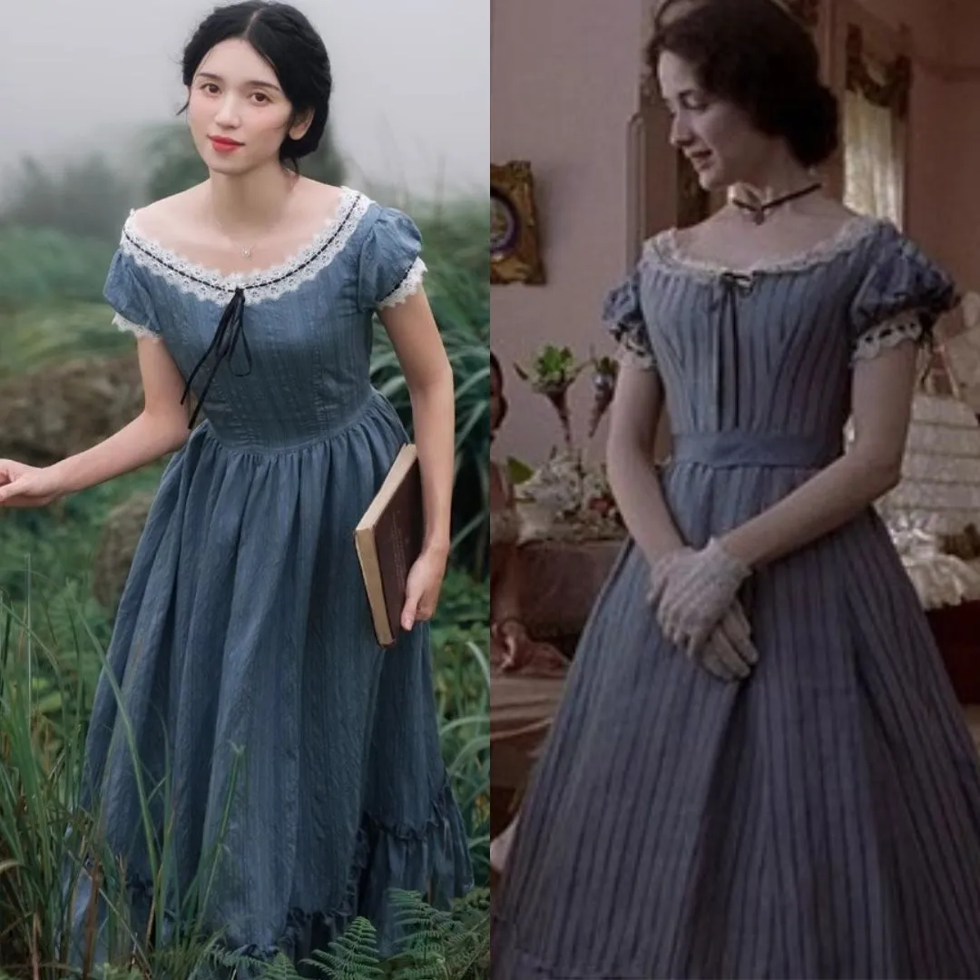 Period Drama Inspired Vintage Blue Prairie Dress