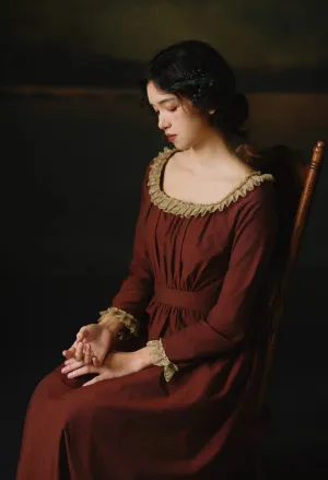 Period Drama Lace Collar High Waist Dress