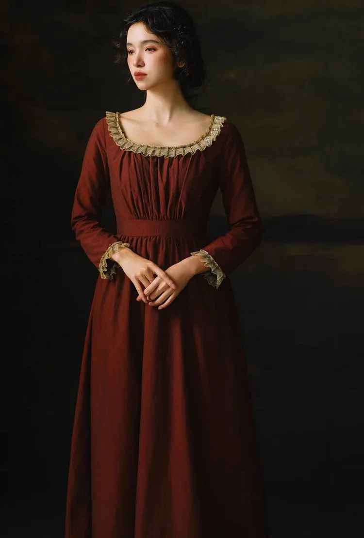 Period Drama Lace Collar High Waist Dress
