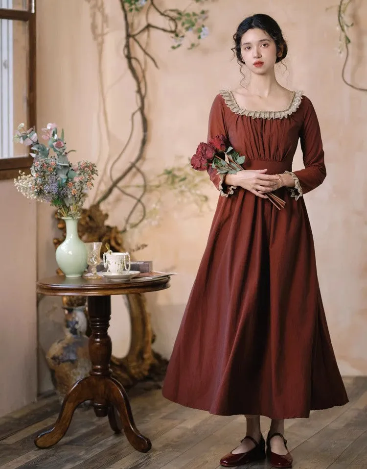 Period Drama Lace Collar High Waist Dress