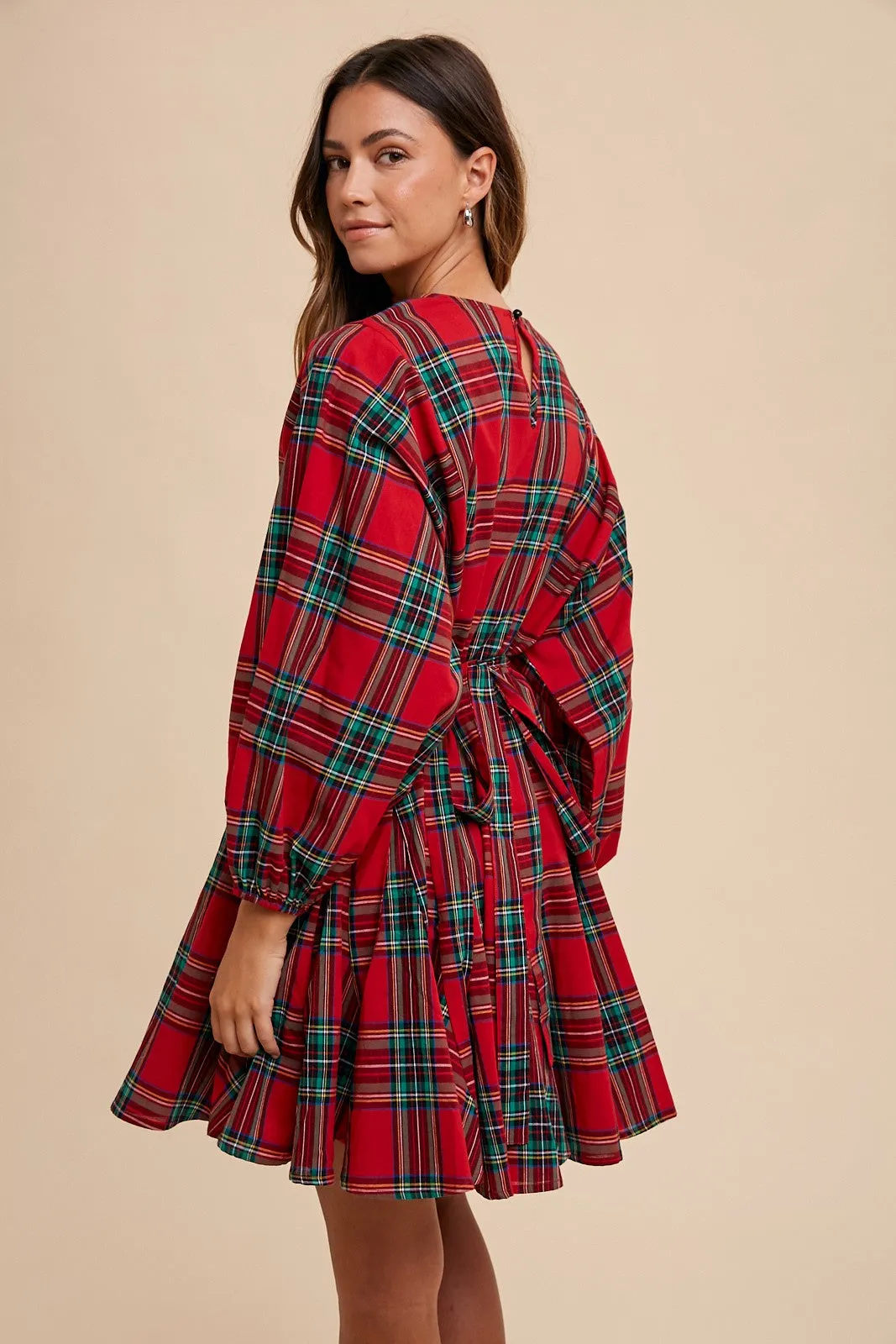PLAID PRINTED A LINE MINI WOVEN DRESS