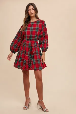 PLAID PRINTED A LINE MINI WOVEN DRESS