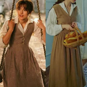 Pride and Prejudice Vintage Linen Strap Dress Blouse Set