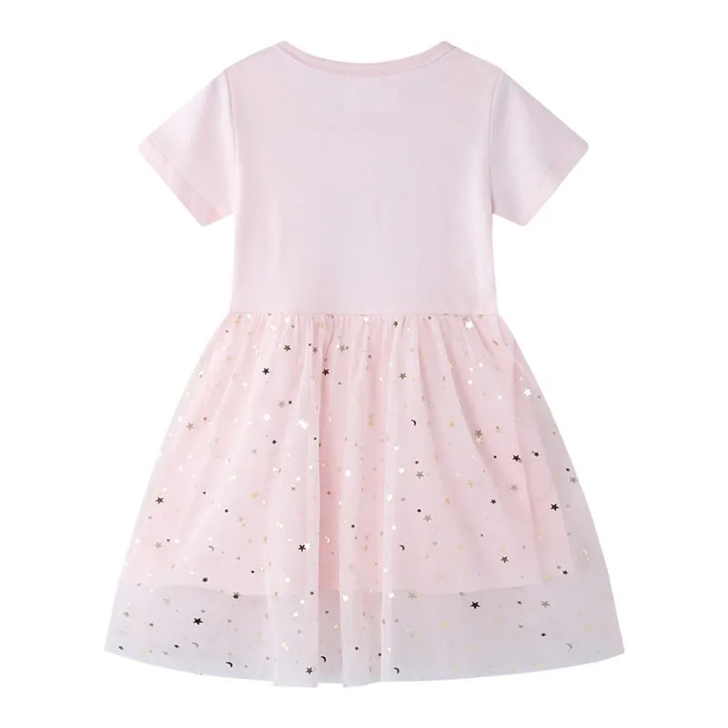 Princess Cute Bunny Pattern Pink Short Sleeve Summer Dress