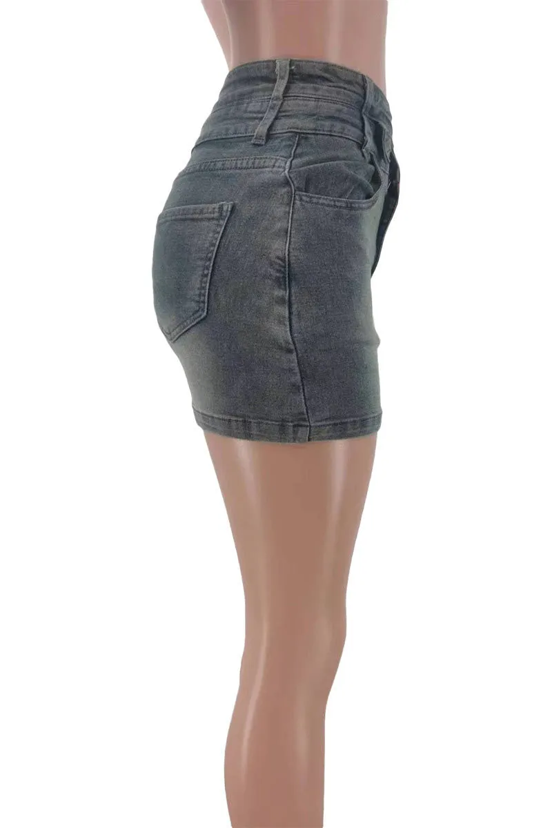QM0431 Stretch Denim Mini Skirt