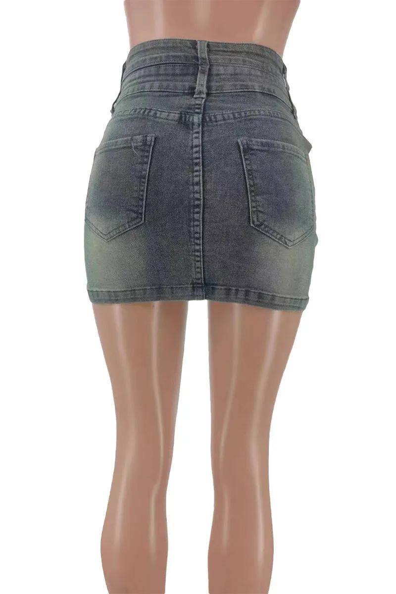 QM0431 Stretch Denim Mini Skirt