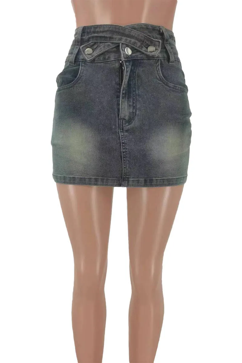 QM0431 Stretch Denim Mini Skirt