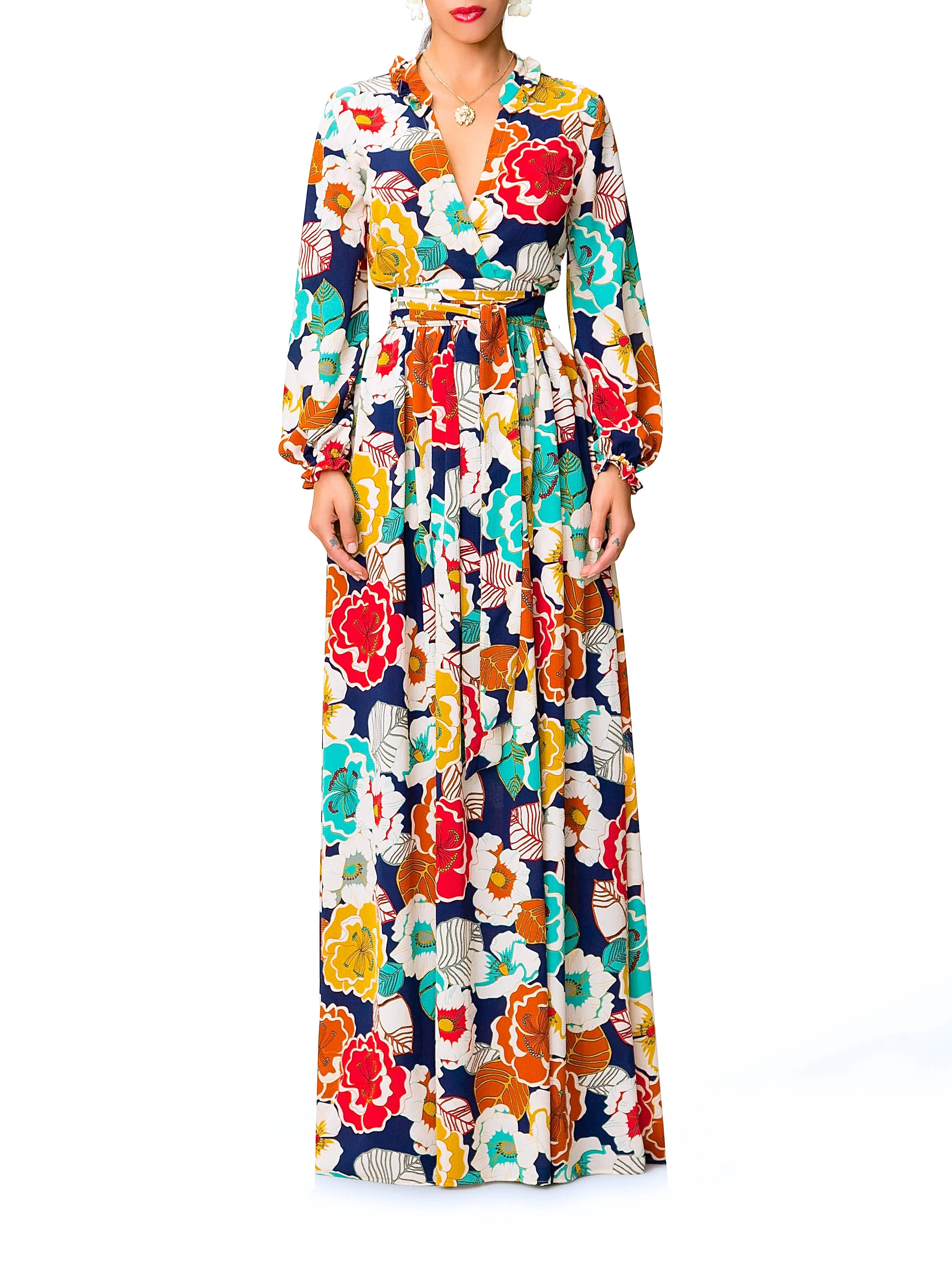 "Adelina" Floral V-Neck Maxi Dress