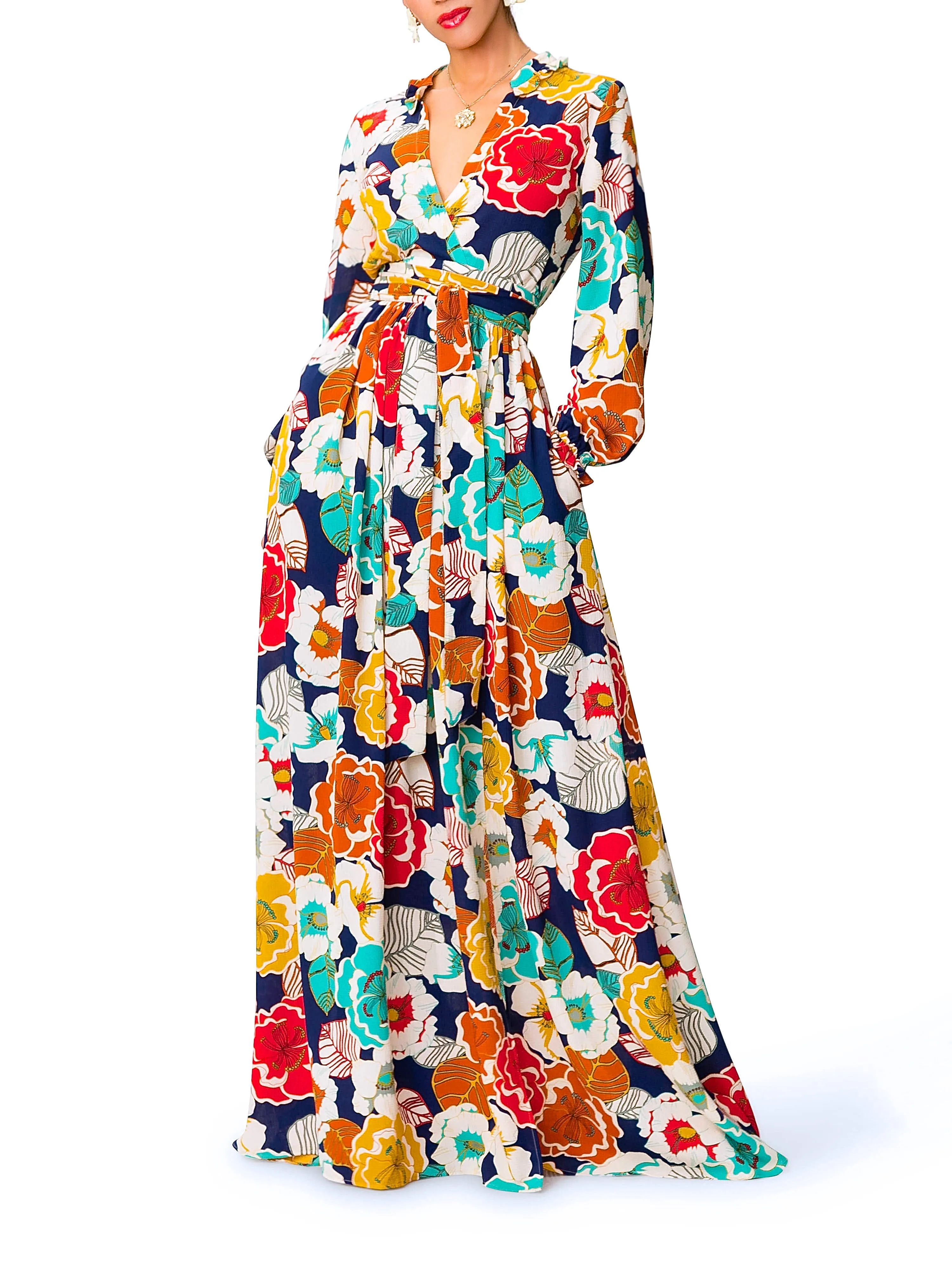 "Adelina" Floral V-Neck Maxi Dress