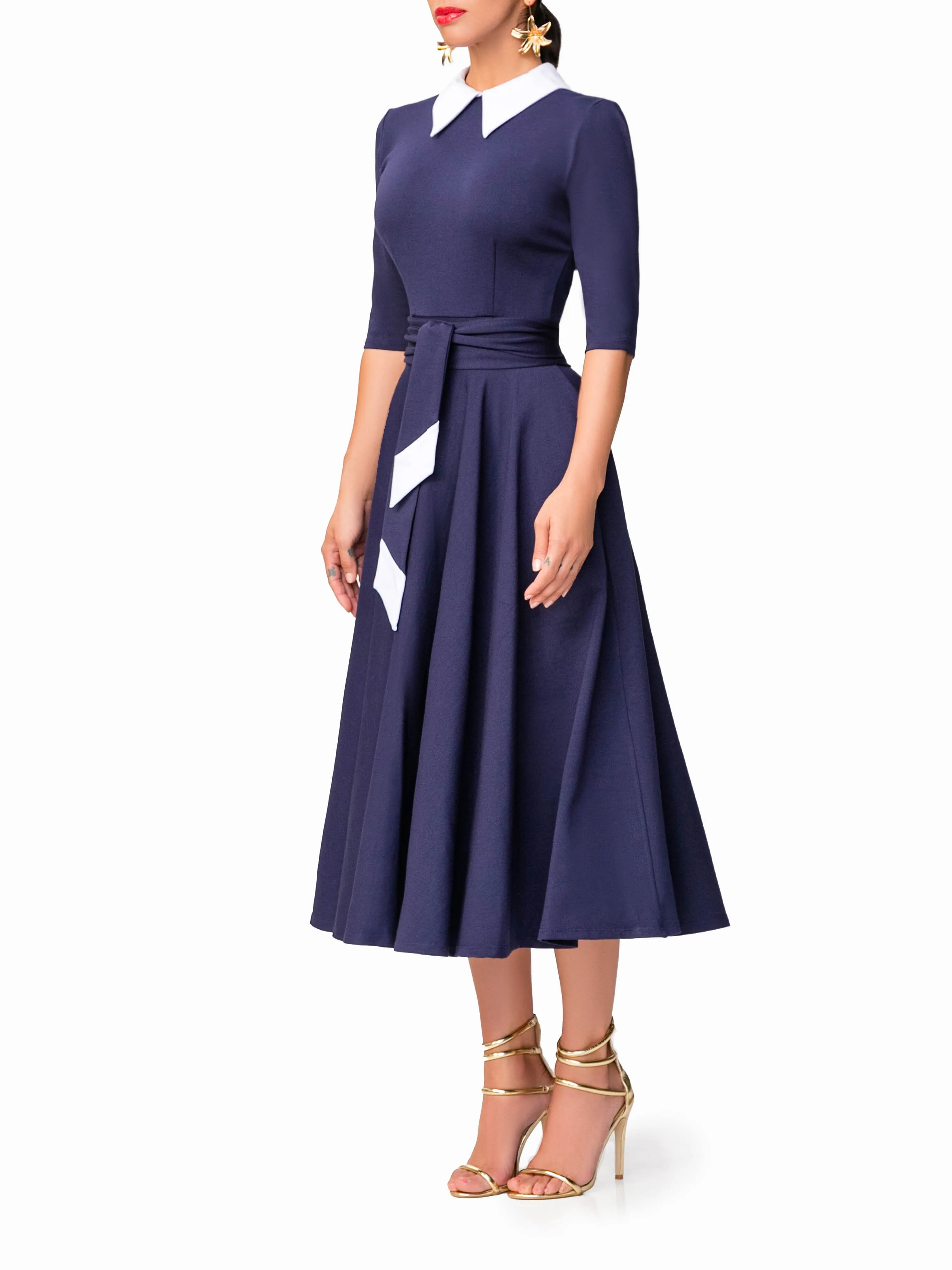 "Joan" Navy 50s Midi Dress