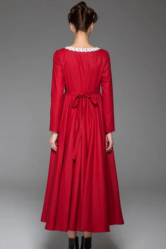 Red wool dress women maxi winter dress 1444
