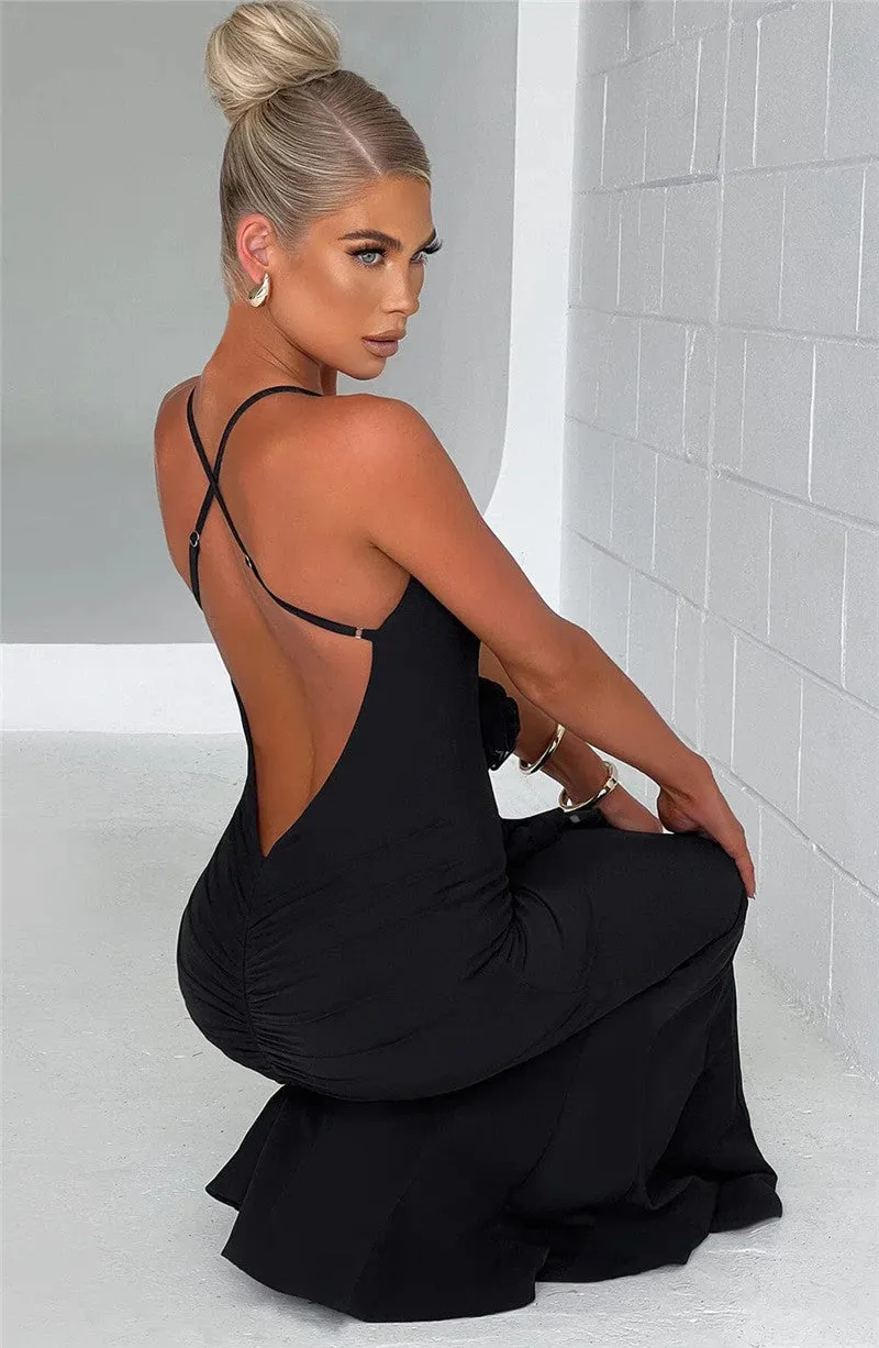 Renee Flower Deep V Neck Sexy Maxi Dress