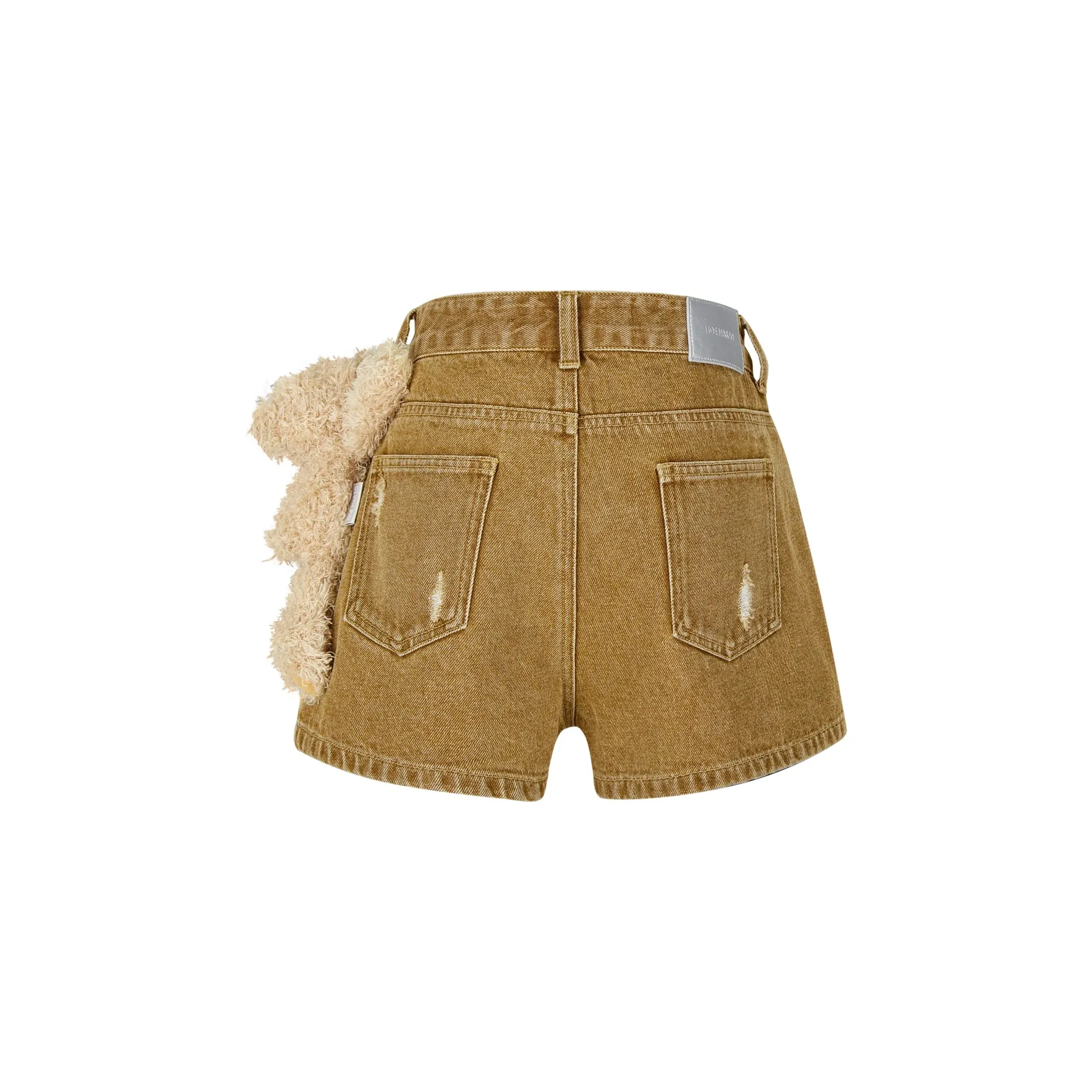 Retro Logo Chain Denim Shorts in Khaki