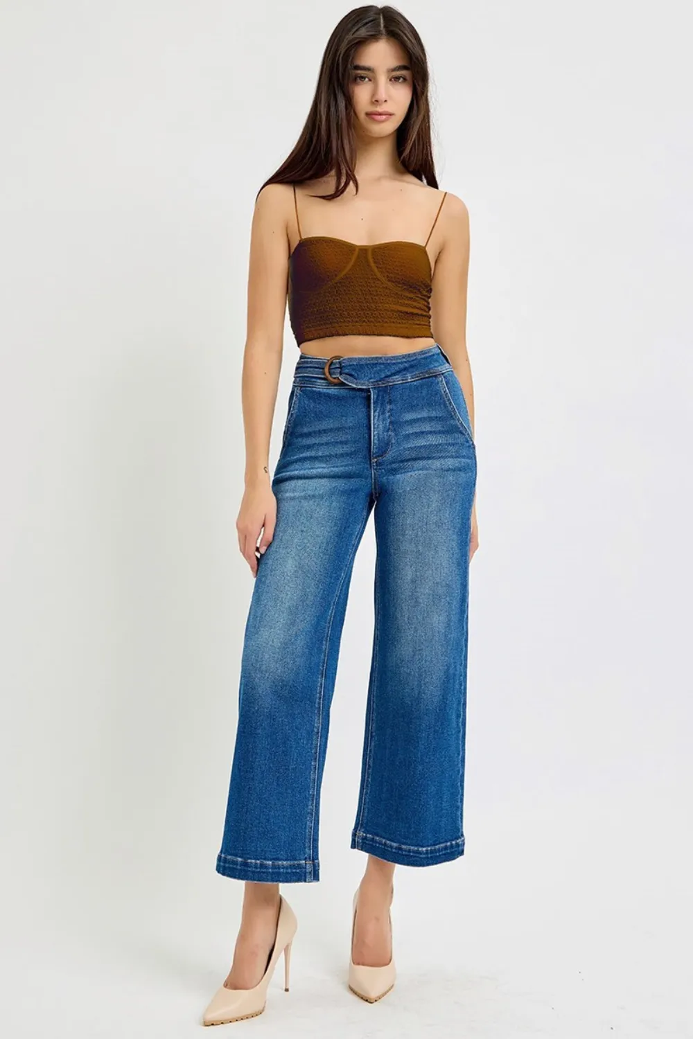 Risen Crop Wide Leg Jeans