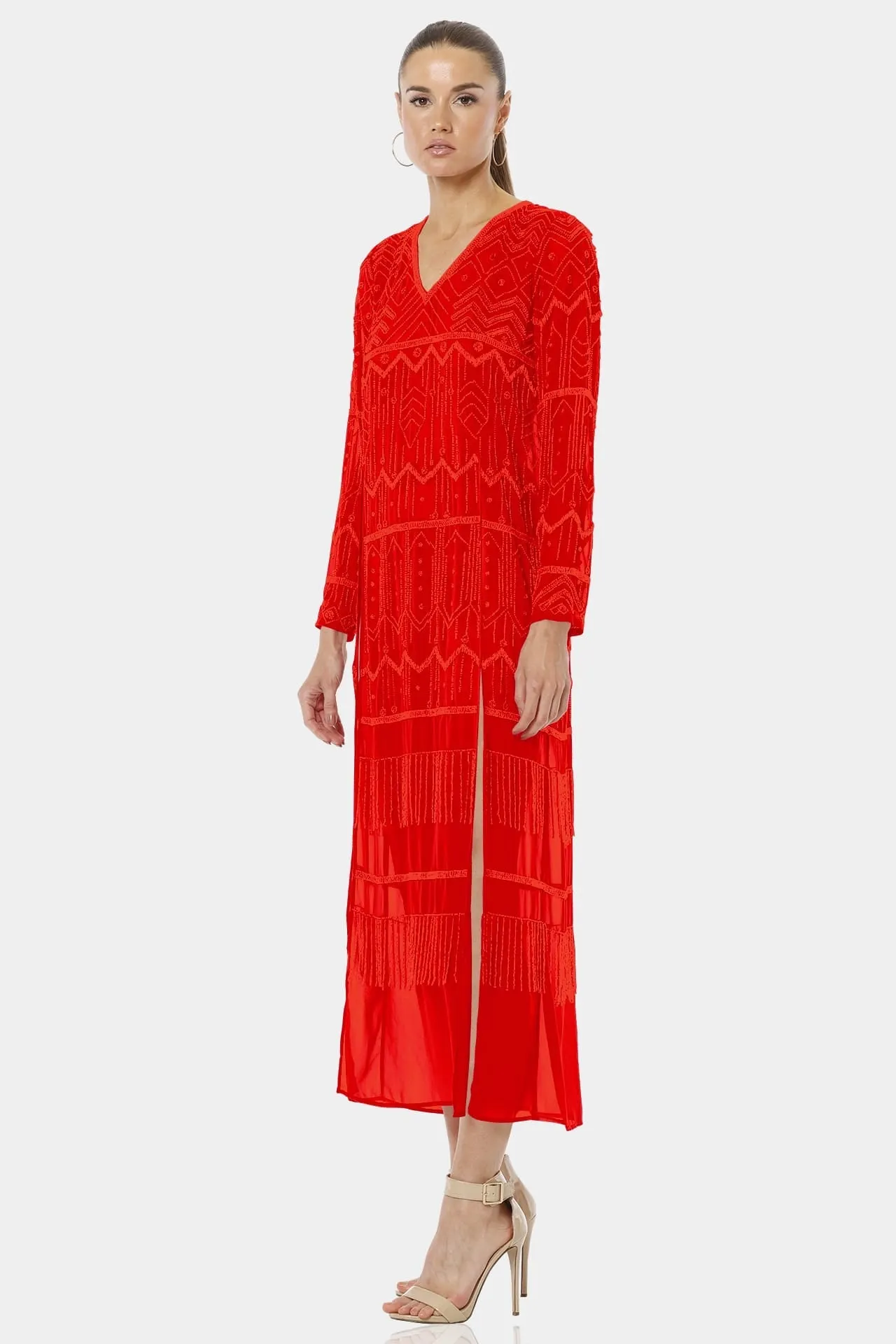 Royal Red Lava Falls Full Sleeve Sequin Dress