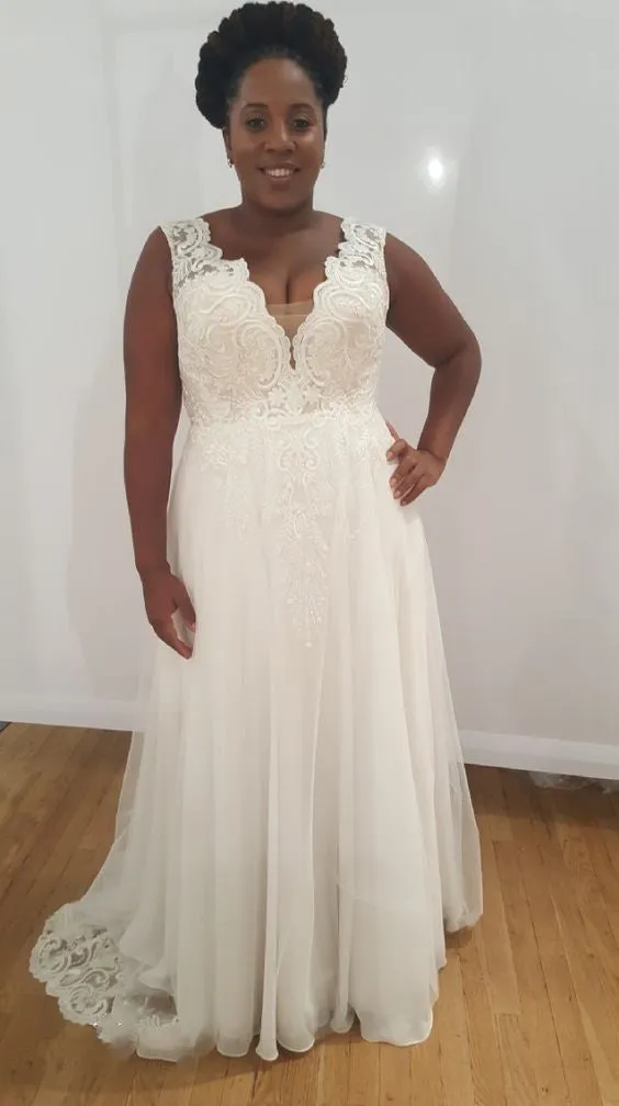Simple V-neck Plus Size Wedding Dress