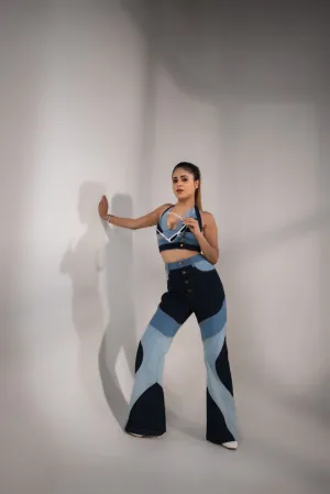 SLAY. Women's 3-Way Acid-Wash Colorblock Denim Co-ord Set
