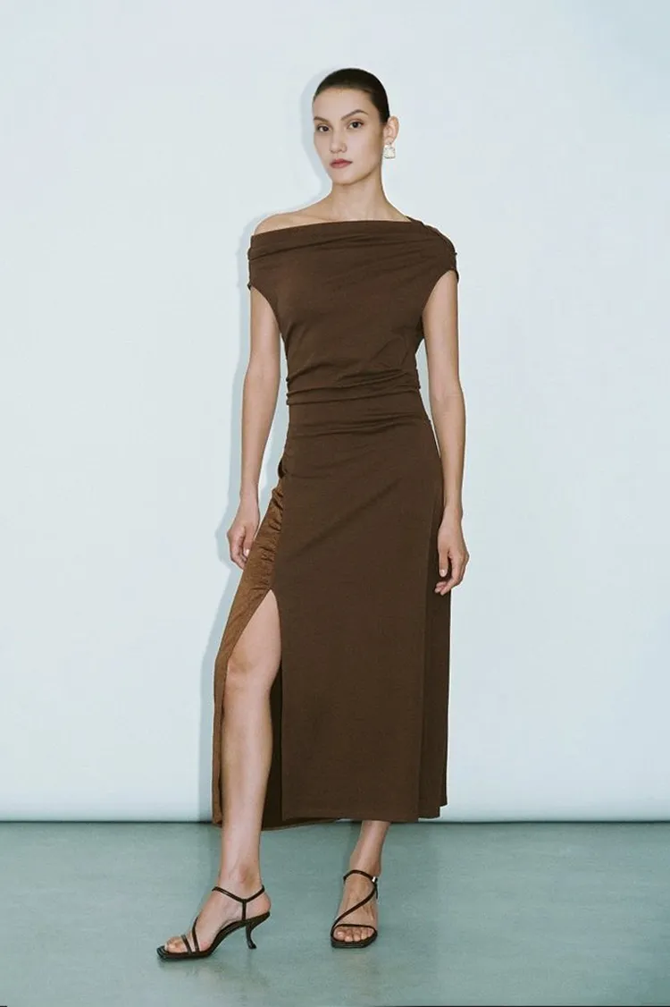 Sleeveless Side-Slit One Shoulder Dress