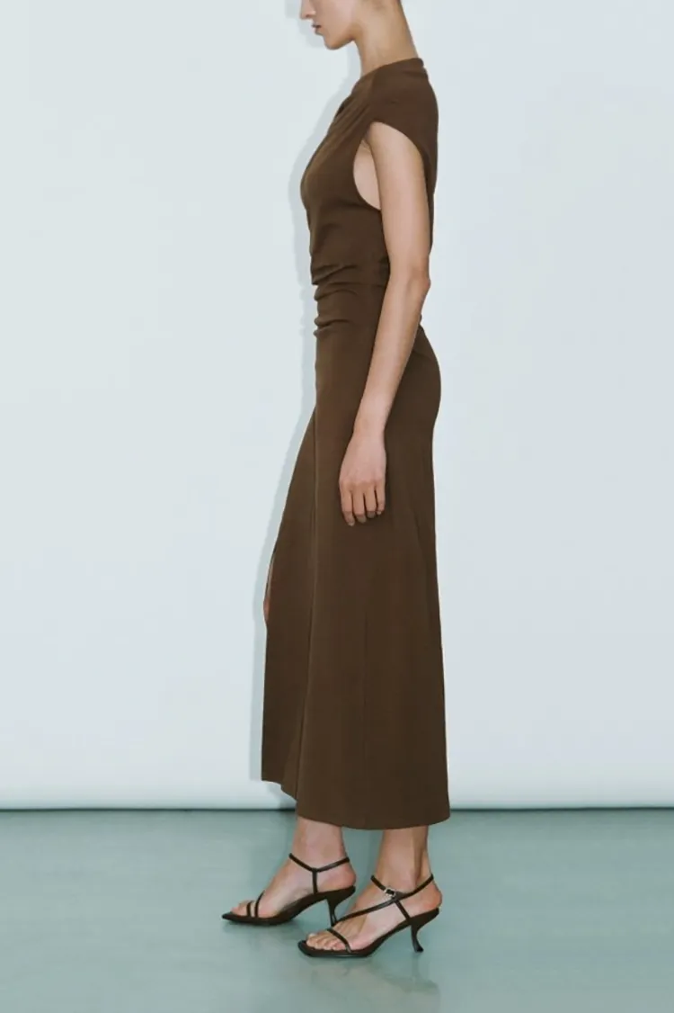 Sleeveless Side-Slit One Shoulder Dress