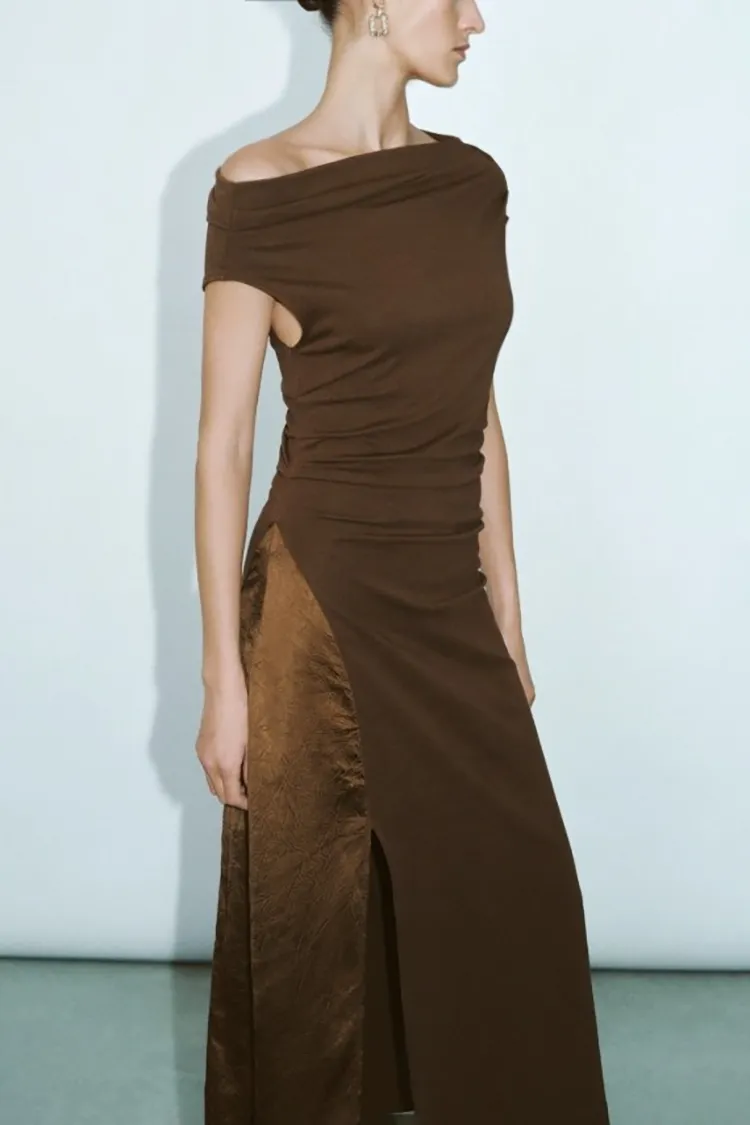 Sleeveless Side-Slit One Shoulder Dress
